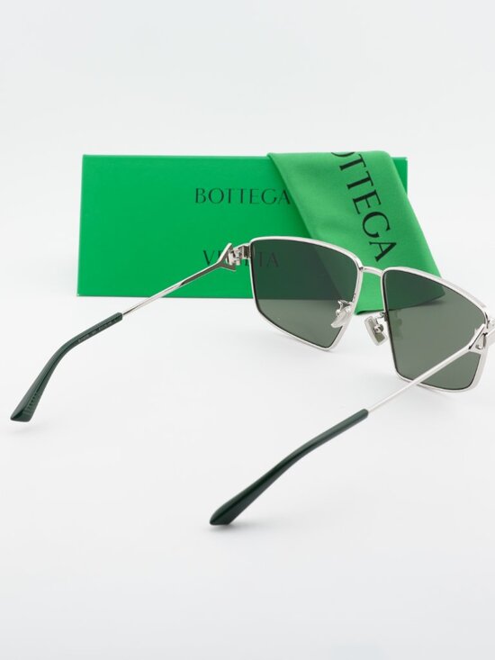 Bottega Veneta BV1223S 003 Geometric Sunglasses - Silver / Green main image 8